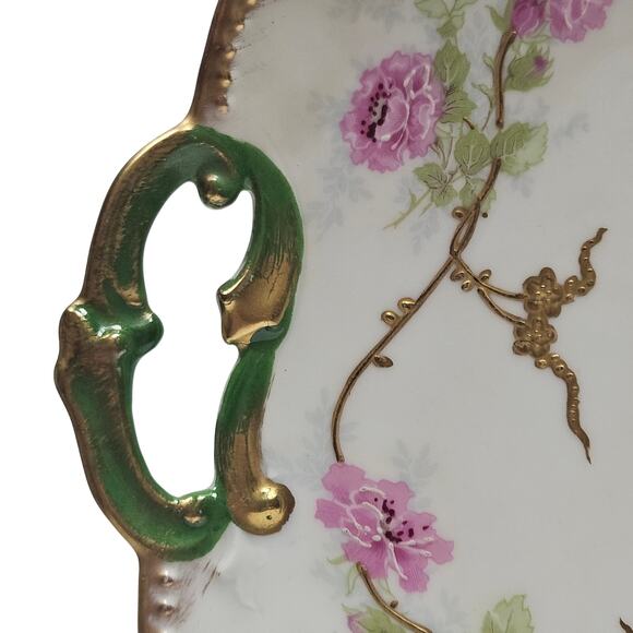Antique AK/CD LIMOGES French Hand Painted Poppy Gold Trim Handled Cake Plate 10" - Picture 5 of 8